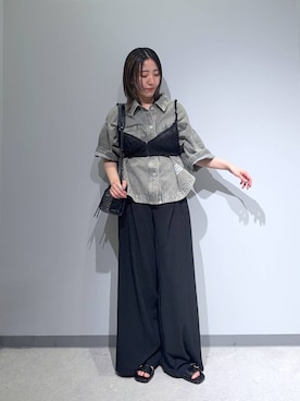 「JEANASIS（ジーナシス）の【接触冷感】アソートガライージーパンツ/1017620（其他裤装、ブラック系）」を使った、manaさん（レディース・153cm）の夏コーディネート
