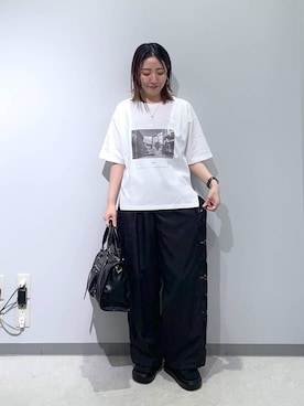 「GLOBAL WORK（グローバルワーク）のリッチクリーンプリントT半袖/636780（Tシャツ/カットソー、ホワイト系）」を使った、manaさん（レディース・153cm）の春コーディネート