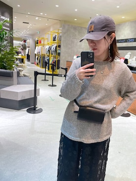 「A part by（アパートバイ）のリネンコンメッシュプルオーバー（ニット/セーター、グレー系）」を使った、manaさん（レディース・153cm）の春コーディネート