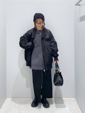 「高見え」｜「アイテム（ハンチング/ベレー帽）」を使った、manaさん（レディース・153cm）の秋コーディネート