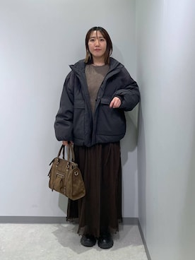 「アイテム（ボストンバッグ、ブラウン系）」を使った、manaさん（レディース・153cm）の冬コーディネート