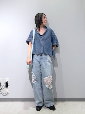 「LOWRYS FARM（ローリーズファーム）のレースデニム　601055（デニムパンツ、ブルー系）」を使った、manaさん（レディース・153cm）の春コーディネート
