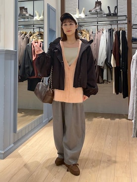 「アイテム（モカシン/デッキシューズ）」を使った、miyuさん（レディース・158cm・20代）の秋コーディネート