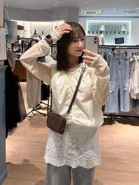 「LOWRYS FARM（ローリーズファーム）のレースエプロン　1032354（バンダナ/スカーフ、ホワイト系）」を使った、miyuさん（レディース・158cm）の秋コーディネート