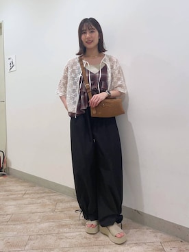 「アイテム（キャミソール、レッド系）」を使った、miyuさん（レディース・158cm）の夏コーディネート