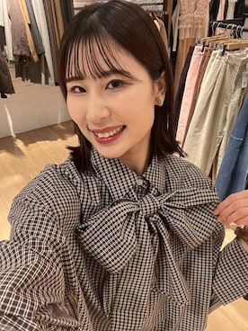 「LOWRYS FARM（ローリーズファーム）のビックボウタイチェックシャツ  573050（シャツ/ブラウス）」を使った、miyuさん（レディース・158cm）の秋コーディネート