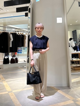 「NOLLEY’S（ノーリーズ）のウォッシャブルストレッチジョーゼットフレンチスリーブブラウス（シャツ/ブラウス、ブルー系）」を使った、uki_nolさん（レディース・150cm）の夏コーディネート