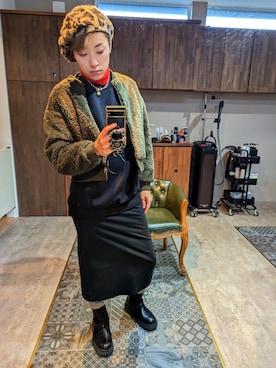 「UNIQLO（ユニクロ）のアイテム（ジャケット/アウター、グリーン系）」を使った、leemiesuさん（レディース・171cm）の冬コーディネート