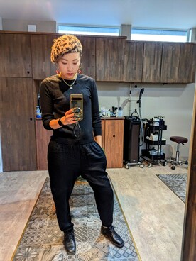「UNIQLO（ユニクロ）のアイテム（その他パンツ、ブラック系）」を使った、leemiesuさん（レディース・171cm）の冬コーディネート