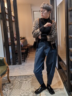 「GU（ジーユー）のアイテム（デニムパンツ、ブルー系）」を使った、leemiesuさん（レディース・171cm）の秋コーディネート