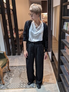 「GAP（ギャップ）のエッセンシャル ヘンリーネック リブTシャツ（Tシャツ/カットソー、ホワイト系）」を使った、leemiesuさん（レディース・171cm）の秋コーディネート