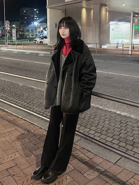 「アイテム（ムートンコート）」を使った、chinatsu.さん（レディース・163cm）の冬コーディネート