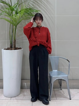 「アイテム（ポロシャツ、レッド系）」を使った、chinatsu.さん（レディース・163cm）の秋コーディネート