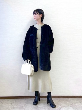 「LOWRYS FARM（ローリーズファーム）のストレッチヒールブーツ　851418（ブーツ）」を使った、chinatsu.さん（レディース・163cm）の冬コーディネート