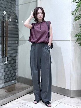 「LOWRYS FARM（ローリーズファーム）のバルーンプルオーバーフレンチスリーブ　574769（Tシャツ/カットソー）」を使った、chinatsu.さん（レディース・163cm）の夏コーディネート