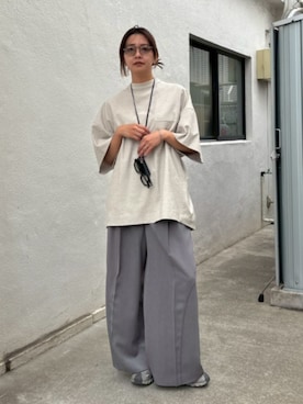 「RIM.ARK（リムアーク）のBack conscious vacation tops バック コンシャス バケーション トップス（Tシャツ/カットソー、ベージュ系）」を使った、RIM.ARK staffさん（レディース・170cm）の春コーディネート