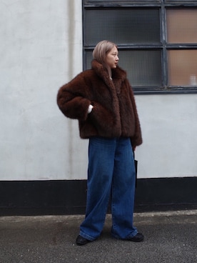 「RIM.ARK（リムアーク）の【25WINTER PRE ORDER】High collar faux fur jacket ハイカラーフォックスファージャケット（ブルゾン）」を使った、RIM.ARK staffさん（レディース・158cm）の夏コーディネート