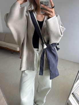 「RIM.ARK（リムアーク）のCanvas shoulder bag(キャンバス ショルダー バッグ)（ショルダーバッグ、グレー系）」を使った、RIM.ARK staffさん（レディース・172cm）の秋コーディネート