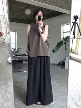「RIM.ARK（リムアーク）のBottle neck oversized tunic(ボトルネック オーバーサイズド チュニック)（その他トップス、ブラウン系）」を使った、RIM.ARK staffさん（レディース・160cm）の夏コーディネート