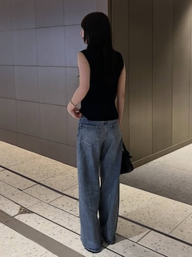 「RIM.ARK（リムアーク）のWashable basic N/S knit ウォッシャブル ベーシック ノースリーブ ニット（ニット/セーター、ブラック系）」を使った、RIM.ARK staffさん（レディース・170cm）の春コーディネート