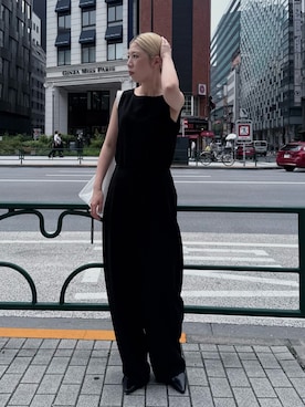 「RIM.ARK（リムアーク）のGeorgette tuck PT(ジョーゼットタックパンツ)（その他パンツ、ブラック系）」を使った、RIM.ARK staffさん（レディース・164cm）の夏コーディネート