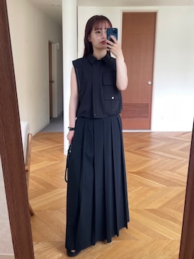 「黒Tシャツ」｜「アイテム（ベスト、ブラック系）」を使った、RIM.ARK staffさん（レディース・160cm）の夏コーディネート