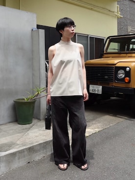 「RIM.ARK（リムアーク）のBottle neck oversized tunic(ボトルネック オーバーサイズド チュニック)（その他トップス、ホワイト系）」を使った、RIM.ARK staffさん（レディース・160cm）の夏コーディネート