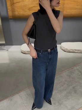 「RIM.ARK（リムアーク）の【RESTOCK PRE ORDER】Middle straight blue denim ミドルストレートブルーデニム（デニムパンツ、ブルー系）」を使った、RIM.ARK staffさん（レディース・170cm）の春コーディネート