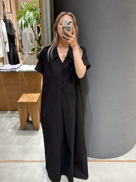 「RIM.ARK（リムアーク）のWide relax summer dress ワイド リラックス サマー ドレス（ドレス、ブラック系）」を使った、RIM.ARK staffさん（レディース・164cm）の夏コーディネート