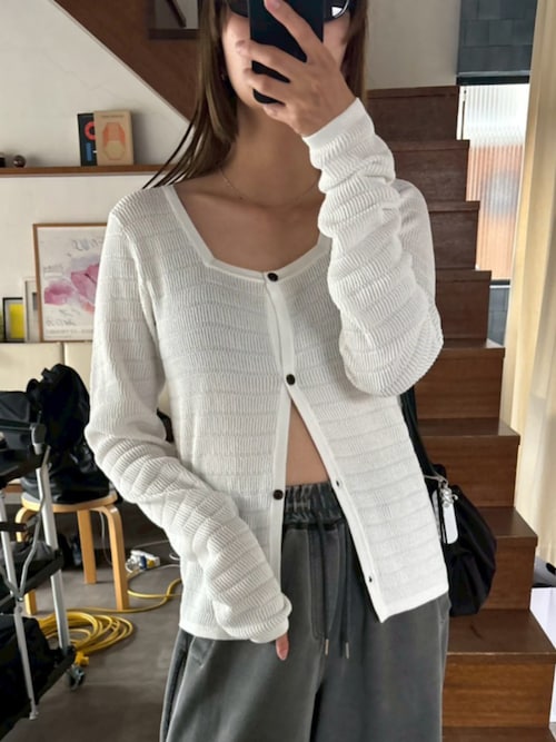 RIM.ARK Tuck short CD ニット カーディガン RIM.ARK カーディガン Tuck rib knit CD タック リブ ニット