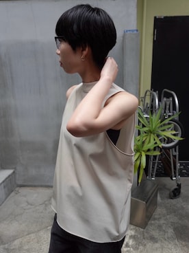 「RIM.ARK（リムアーク）のBottle neck oversized tunic(ボトルネック オーバーサイズド チュニック)（その他トップス、ホワイト系）」を使った、RIM.ARK staffさん（レディース・160cm）の夏コーディネート