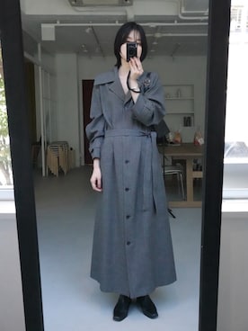 「RIM.ARK（リムアーク）のBig collar coat like dress(ビッグ カラー コートライク ドレス)（ワンピース、グレー系）」を使った、RIM.ARK staffさん（レディース・172cm）の秋コーディネート