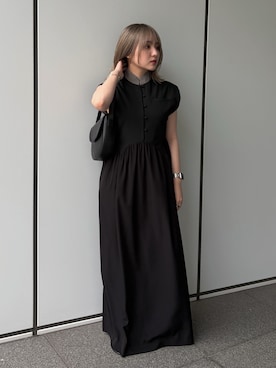 「RIM.ARK（リムアーク）のBroguing design bag(ブローギングデザインバッグ)（ショルダーバッグ、ブラック系）」を使った、RIM.ARK staffさん（レディース・164cm）の夏コーディネート