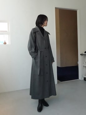 「RIM.ARK（リムアーク）のBig collar coat like dress(ビッグ カラー コートライク ドレス)（ワンピース、グレー系）」を使った、RIM.ARK staffさん（レディース・172cm）の秋コーディネート