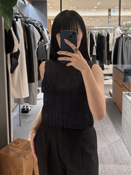 カットソー(半袖/袖なし) L'Appartement N/S KNIT セール】Fringe N/S knit tops フリンジノースリーブニットトップス