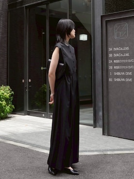 「RIM.ARK（リムアーク）のGlen collar dress(グレンカラードレス)（ドレス、ブラック系）」を使った、RIM.ARK staffさん（レディース・164cm）の夏コーディネート