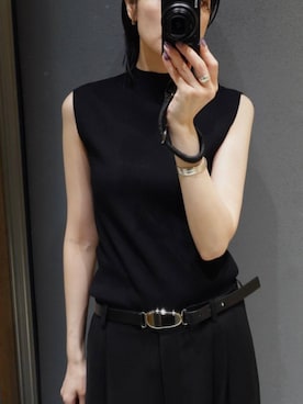「RIM.ARK（リムアーク）の【PRE ORDER】Brass motif thin belt ブラス モチーフ シン ベルト（ベルト、シルバー系）」を使った、RIM.ARK staffさん（レディース・170cm）の春コーディネート