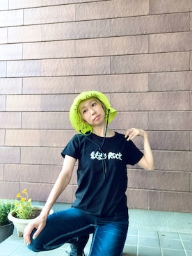 「アイテム（ハット）」を使った、hirominadeさん（レディース・158cm）の夏コーディネート