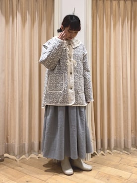 「冬」｜「アイテム（ノーカラージャケット）」を使った、ゆいさん（レディース・154cm）の冬コーディネート