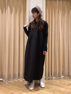 「Samansa Mos2（サマンサ モスモス）のインナー付花柄ジャカードキャミワンピース（ワンピース）」を使った、ゆいさん（レディース・154cm）の春コーディネート