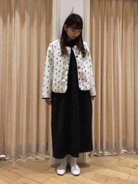 「キャミワンピ」｜「アイテム（ノーカラージャケット）」を使った、ゆいさん（レディース・154cm）の春コーディネート