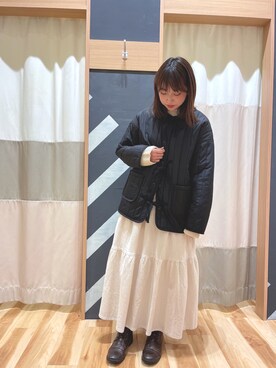 「春ニット」｜「アイテム（ノーカラージャケット）」を使った、ゆいさん（レディース・154cm）の冬コーディネート