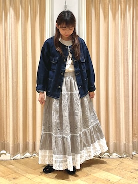 「秋先取りコーデ」｜「アイテム（デニムジャケット）」を使った、ゆいさん（レディース・154cm）の夏コーディネート
