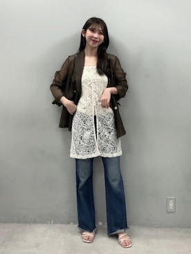 「LARUTA（ラルータ）の【LARUTA】メタル釦メッシュジャケット（テーラードジャケット、グリーン系）」を使った、yurie02082813さん（レディース・163cm）の春コーディネート