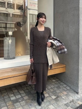 「アイテム（ノーカラーコート）」を使った、yurie02082813さん（レディース・163cm）の冬コーディネート