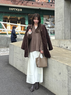 「アイテム（ノーカラーコート）」を使った、yurie02082813さん（レディース・163cm）の冬コーディネート