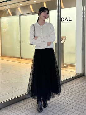 「LARUTA（ラルータ）の【LARUTA】衿付きニットジャケット（その他アウター、ホワイト系）」を使った、yurie02082813さん（レディース・163cm）の春コーディネート