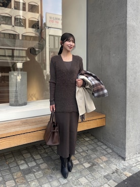 「アイテム（ノーカラーコート）」を使った、yurie02082813さん（レディース・163cm）の冬コーディネート