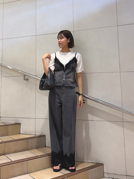「SENSE OF PLACE by URBAN RESEARCH(センスオブプレイスバイアーバンリサーチ)の『洗濯可』クルーネッククロップドセーター(Knitwear、ホワイト系)」を使った、Meiさん(レディース・164cm)の夏コーディネート