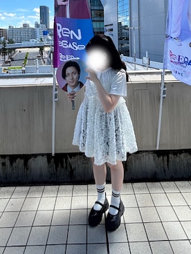 「アイテム（チュニック）」を使った、まるこさん（レディース・155cm）の夏コーディネート
